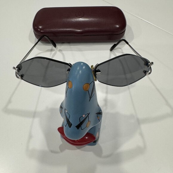 CARTIER RIMLESS SUNGLASSES w/ CASE PLATINUM FRAME GREY LENS - Picture 4 of 17